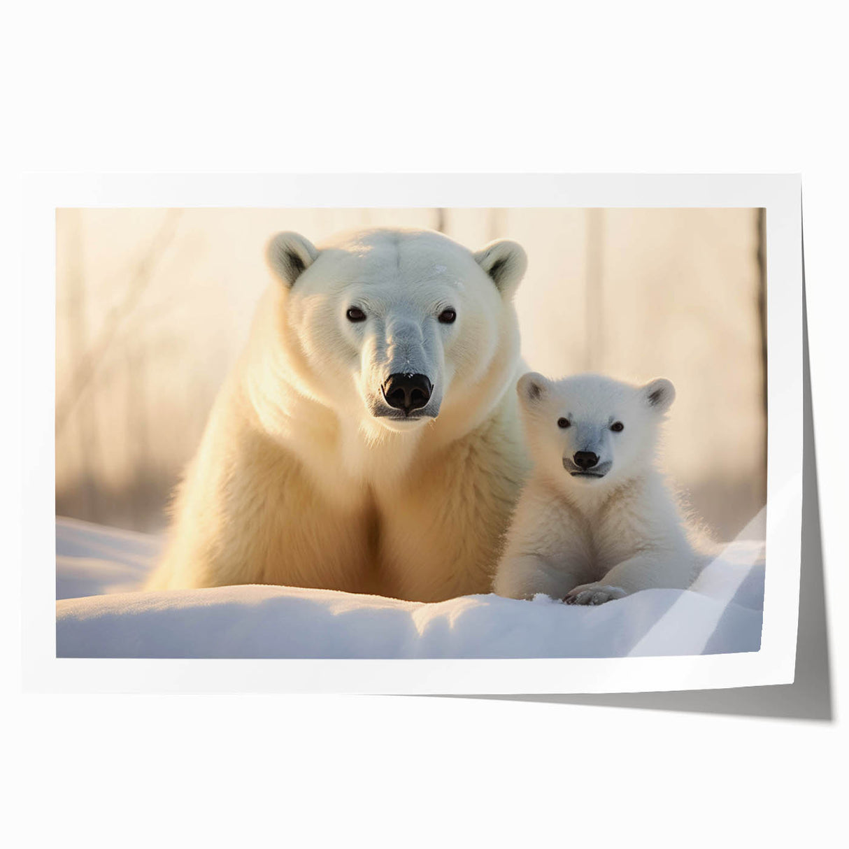 Polar bear wall art print showcasing a stunning design with soft white fur and intricate details, rolled for easy display. Perfect for wildlife enthusiasts and home decor.