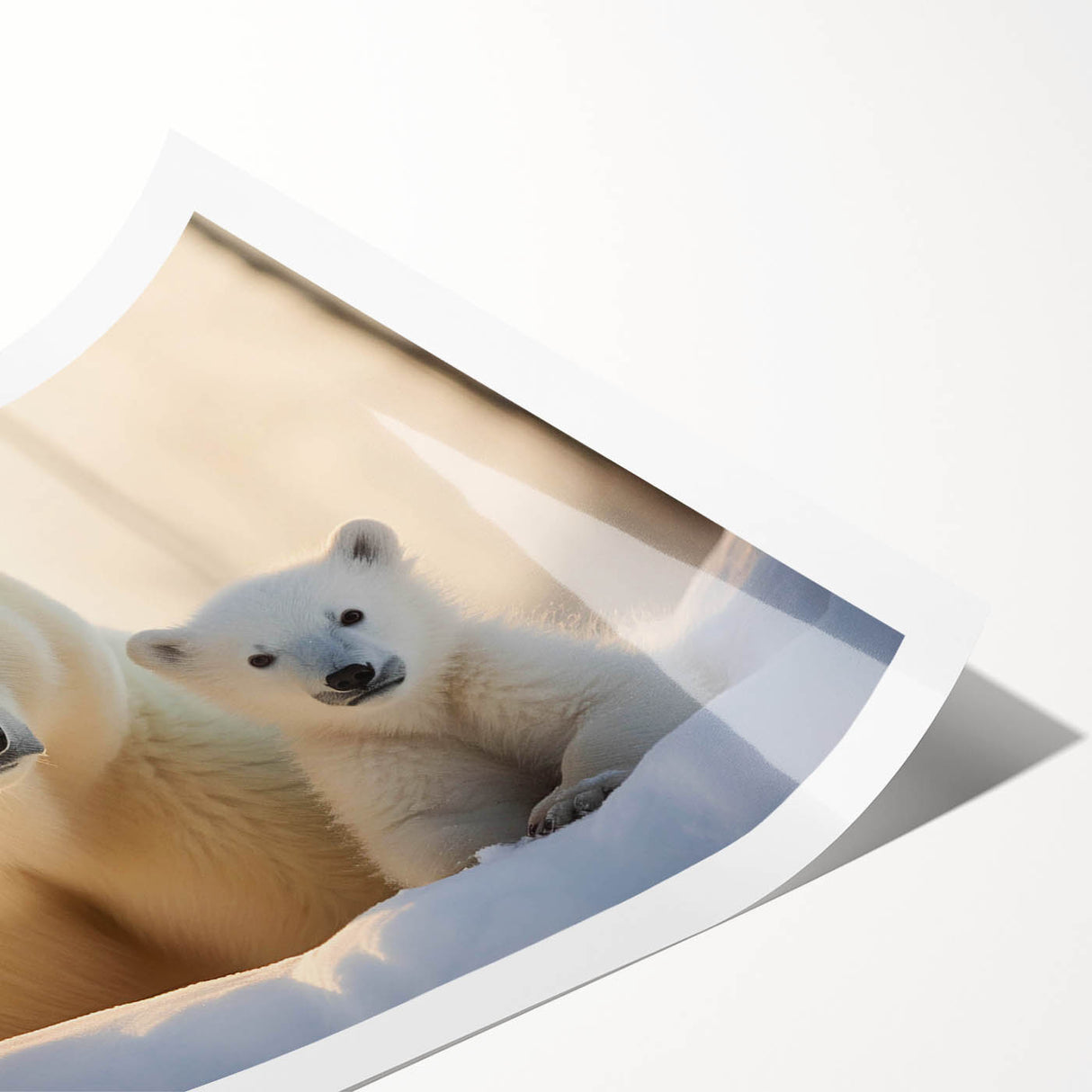 Polar bear wall art print showcasing a striking design with vibrant blues and whites, rolled for easy display and shipped in a protective cardboard tube. Perfect for nature lovers and modern decor enthusiasts.