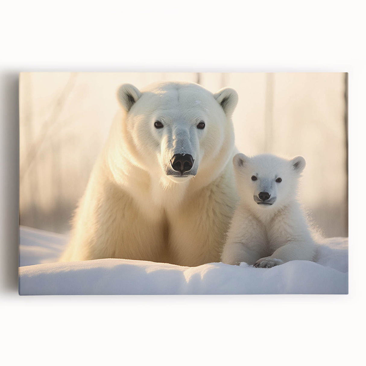 Stretched canvas wall art featuring a striking polar bear design, showcasing vibrant colors and intricate details, ideal for wildlife enthusiasts and modern decor.