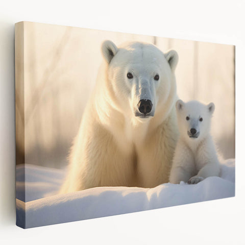 Stretched canvas wall art featuring a striking polar bear design, showcasing the animal in a serene snowy landscape, perfect for nature enthusiasts and home decor.