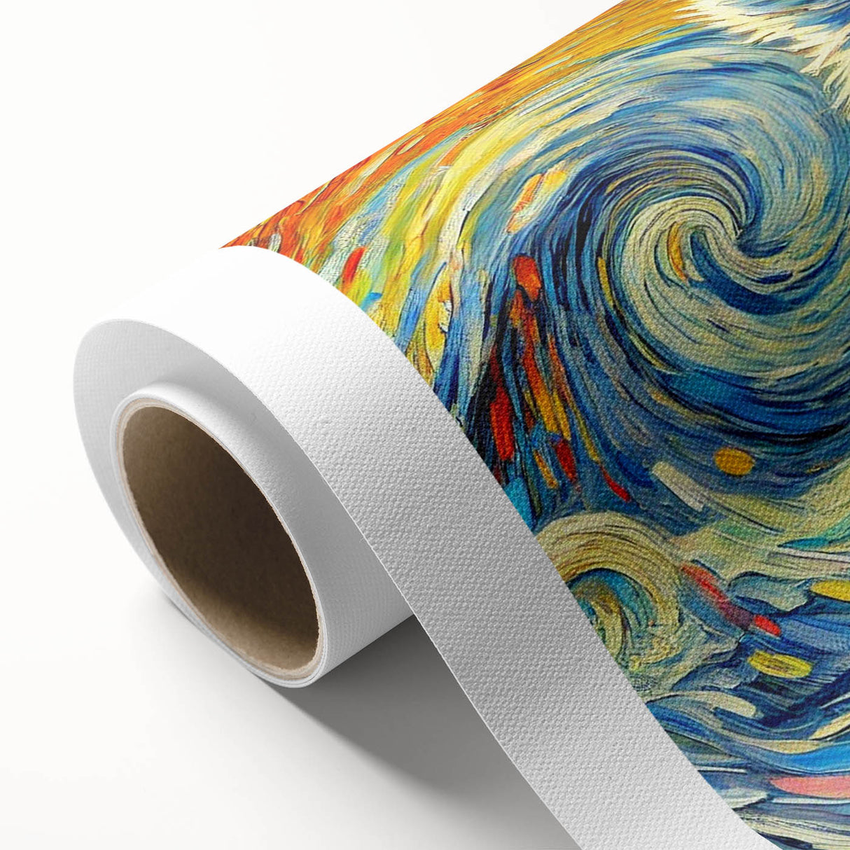 Rolled canvas showcasing a striking polar bear design in vibrant colors, ideal for wildlife enthusiasts and modern home decor, emphasizing nature's beauty.