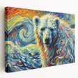Polar bear wall art design on stretched canvas, showcasing a side view of the majestic animal in a frosty landscape, perfect for nature-themed decor.