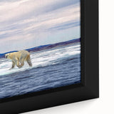 Close-up of a framed polar bear wall art design on canvas, featuring intricate details and a vibrant color palette, perfect for adding a touch of nature to home decor.