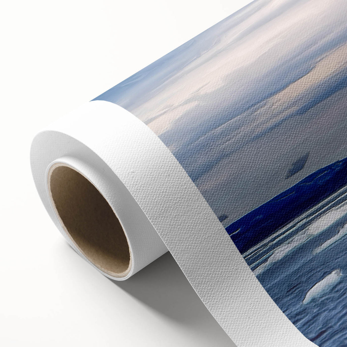 Polar bear wall art design on rolled canvas, showcasing intricate details and vibrant colors, perfect for nature-themed home decor. Packaged securely in a durable tube for easy shipping and display.