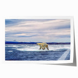 Polar bear wall art print showcasing a stunning design with intricate details, featuring a snowy landscape and vibrant colors, rolled up for easy shipping and display.