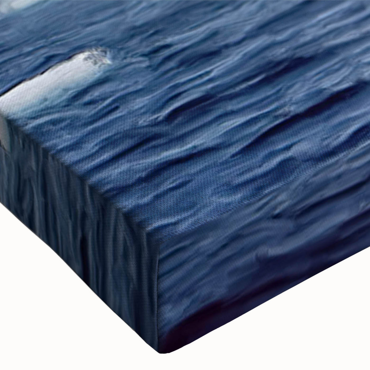 Close-up of a stretched canvas featuring a polar bear design in a modern artistic style, showcasing vibrant colors and intricate details, perfect for wildlife-themed decor.