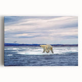 Vibrant polar bear wall art design on stretched canvas, showcasing intricate details and a serene icy backdrop, perfect for enhancing modern home decor.