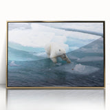 Framed wall art showcasing a striking polar bear design with gold accents in an acrylic frame, ideal for enhancing modern home decor and wildlife enthusiasts' spaces.