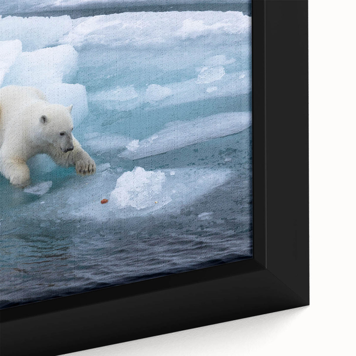 Close-up of a framed polar bear wall art piece, showcasing intricate design details and vibrant colors, perfect for enhancing home decor and wildlife-themed interiors.