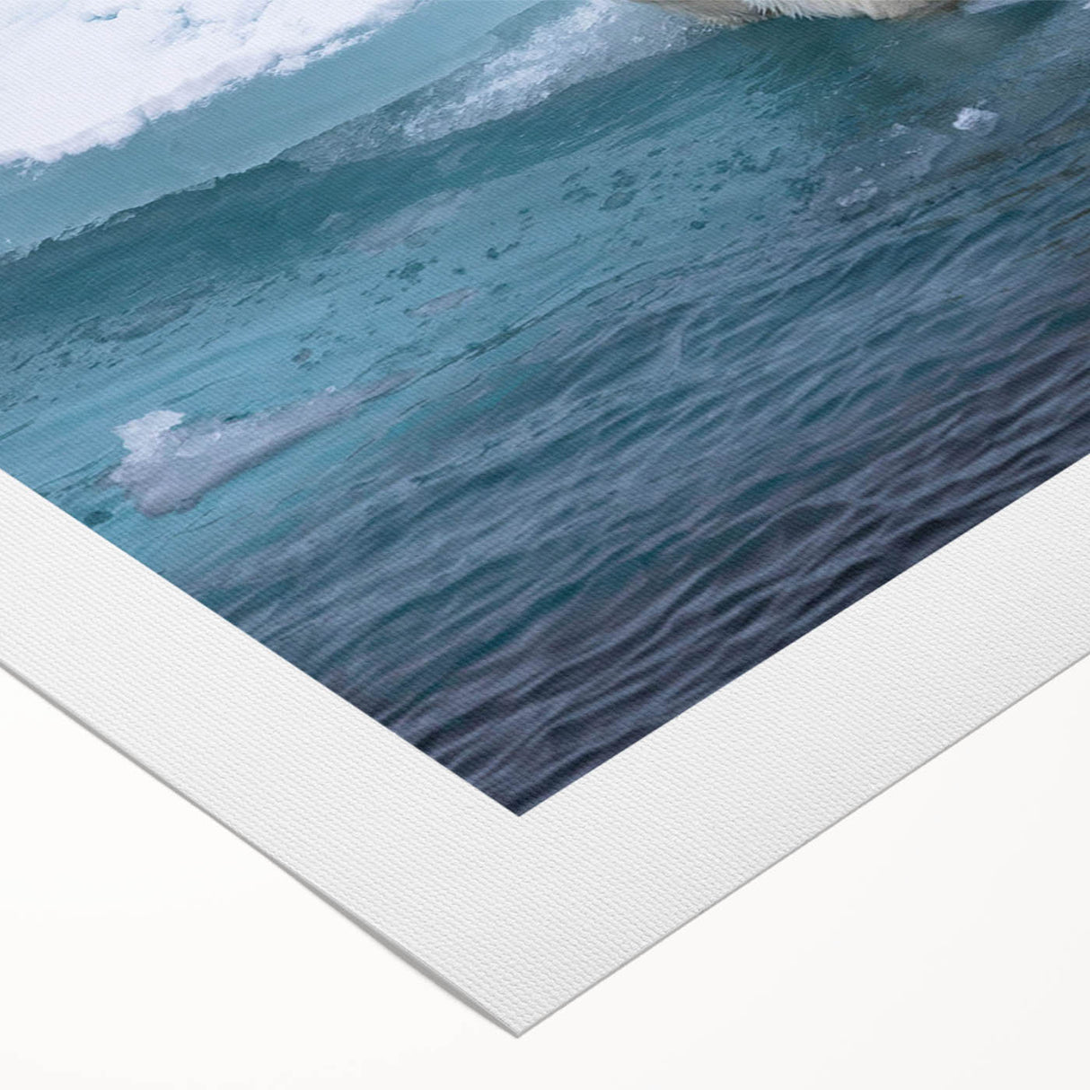 Polar bear-themed wall art on rolled canvas, showcasing a vibrant design with icy blue tones and intricate details, perfect for animal lovers and home decor.