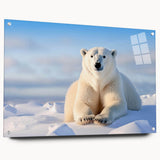 Side view of a polar bear wall art piece, designed with acrylic and glass, showcasing intricate details and vibrant colors, perfect for modern home decor.