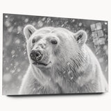 Acrylic glass wall art collection showcasing a polar bear design, viewed from the side with visible pins, perfect for modern home decor. Ideal for animal lovers and nature enthusiasts.