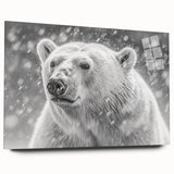 Side view of a polar bear wall art design printed on acrylic glass, showcasing vibrant colors and detailed artwork, perfect for modern home decor.