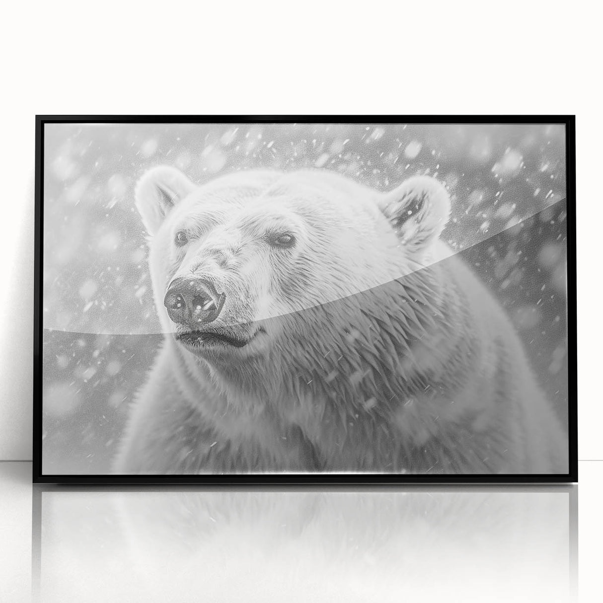 Framed polar bear wall art featuring a sleek black frame and vibrant acrylic design, perfect for adding a touch of nature-inspired decor to any room.