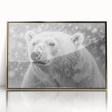 Framed polar bear wall art with a gold-acrylic front, showcasing a sleek design in a modern setting, perfect for wildlife enthusiasts and home decor.