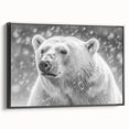 Framed canvas wall art featuring a striking polar bear design in monochrome colors. The side view highlights the sleek black frame, perfect for modern decor.