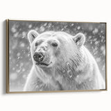Framed canvas wall art featuring a polar bear design with a gold frame, showcasing vibrant colors and intricate details, ideal for modern home decor.