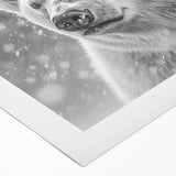 Polar bear wall art design on rolled canvas, showcasing a serene polar bear against a snowy landscape. Ideal for adding a touch of nature to home decor.