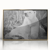 Framed wall art featuring a polar bear design in a sleek gold frame, showcasing intricate details and vibrant colors, perfect for animal lovers and modern home decor.