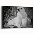 Framed wall art featuring a striking polar bear design on a black background, showcasing detailed textures and vibrant colors, perfect for wildlife enthusiasts.