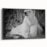 Framed wall art featuring a striking polar bear design on a black background, showcasing detailed textures and vibrant colors, perfect for wildlife enthusiasts.