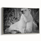 Framed canvas wall art featuring a stunning polar bear design in silver tones, showcasing intricate details and a modern aesthetic, perfect for wildlife enthusiasts.