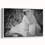 Framed wall art featuring a polar bear design on a white canvas, showcasing the animal's intricate details and textures, perfect for modern home decor.