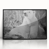 Framed wall art featuring a polar bear design in a sleek black frame, showcasing intricate details and vibrant colors, perfect for animal lovers and home decor enthusiasts.