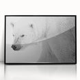 Framed wall art featuring a striking polar bear design in black and white acrylic, displayed in a sleek black frame, perfect for modern home decor.