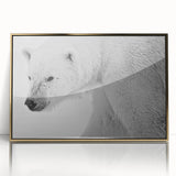 Framed wall art showcasing a striking polar bear design with a gold-acrylic front, ideal for enhancing modern home décor with wildlife themes.