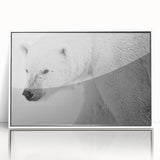 Framed acrylic wall art showcasing a minimalist polar bear design in white, perfect for modern decor. Ideal for nature lovers and wildlife enthusiasts.