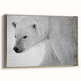 Framed wall art design showcasing a polar bear in a striking gold frame, perfect for adding a touch of elegance to modern decor. The canvas features intricate details and vibrant colors, enhancing any room's aesthetic. Ideal for wildlife enthusiasts and art collectors alike.