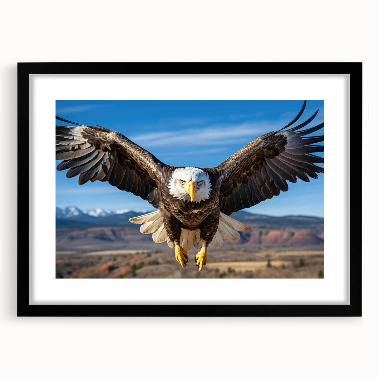 Framed black wall art depicting a collection of birds in flight, showcasing vibrant colors and intricate details, perfect for modern home decor.