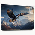 Acrylic glass wall art collection showcasing a vibrant 'Birds of Prey' design, displayed in a side view with pins, perfect for modern decor and wildlife enthusiasts.