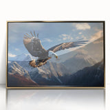Framed wall art showcasing a golden acrylic design of birds, part of the Birds of Pray collection, set against a sleek modern backdrop. Ideal for interior decor.