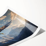 Colorful birds depicted in a vibrant, artistic style on a rolled print from the Birds of Pray design collection, ideal for home decor or wall art enthusiasts.