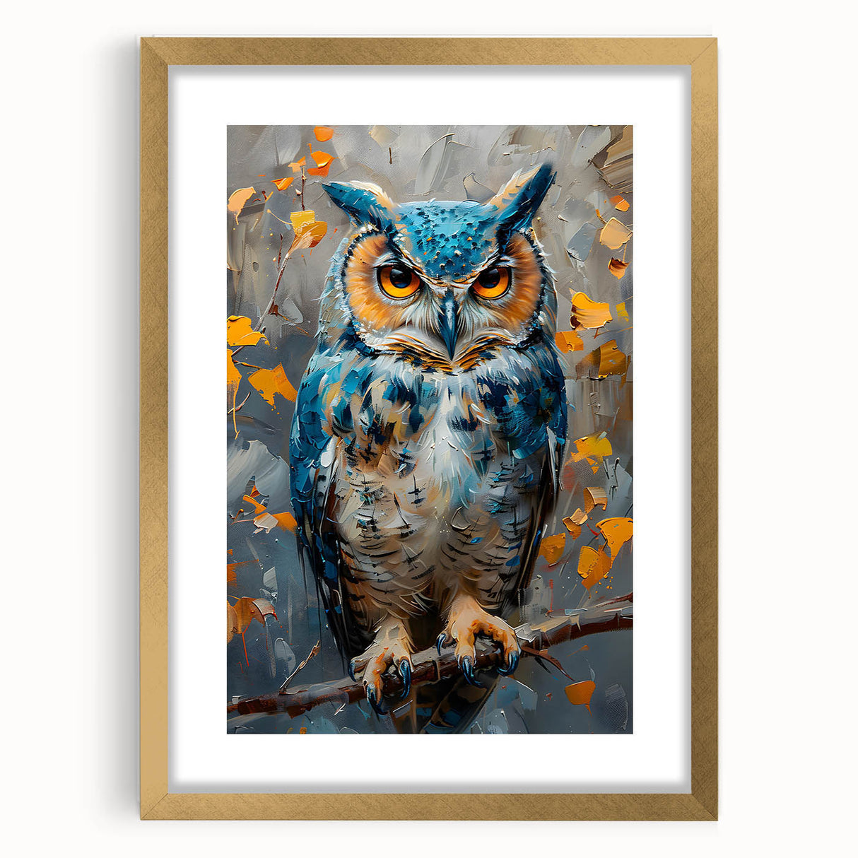 Elegant wall art design featuring a gold-framed print of birds in flight, showcasing intricate details and vibrant colors, perfect for enhancing modern home decor.