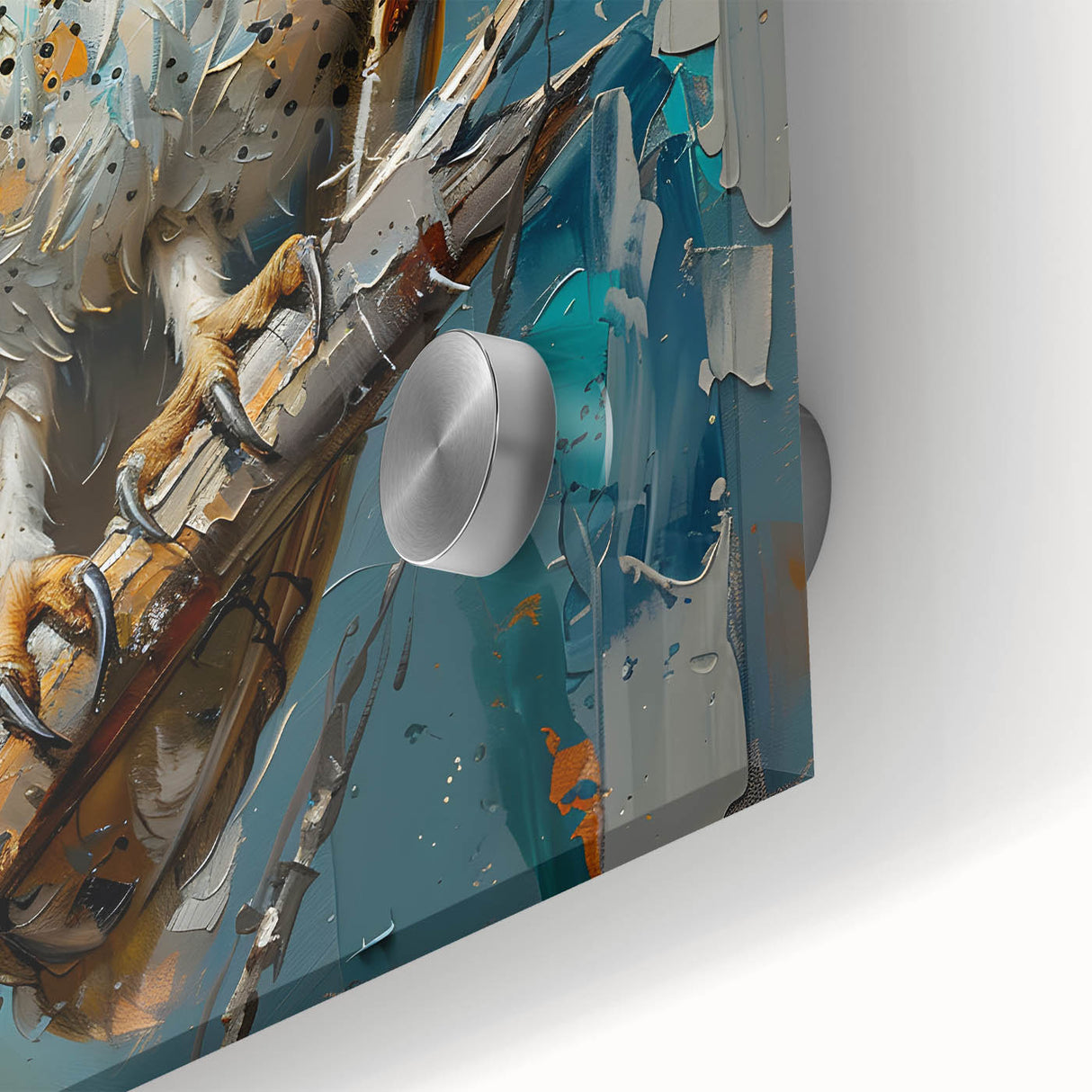 Close-up of a vibrant wall art piece showcasing a flock of stylized birds in flight, designed with intricate details and vivid colors, perfect for modern home decor.