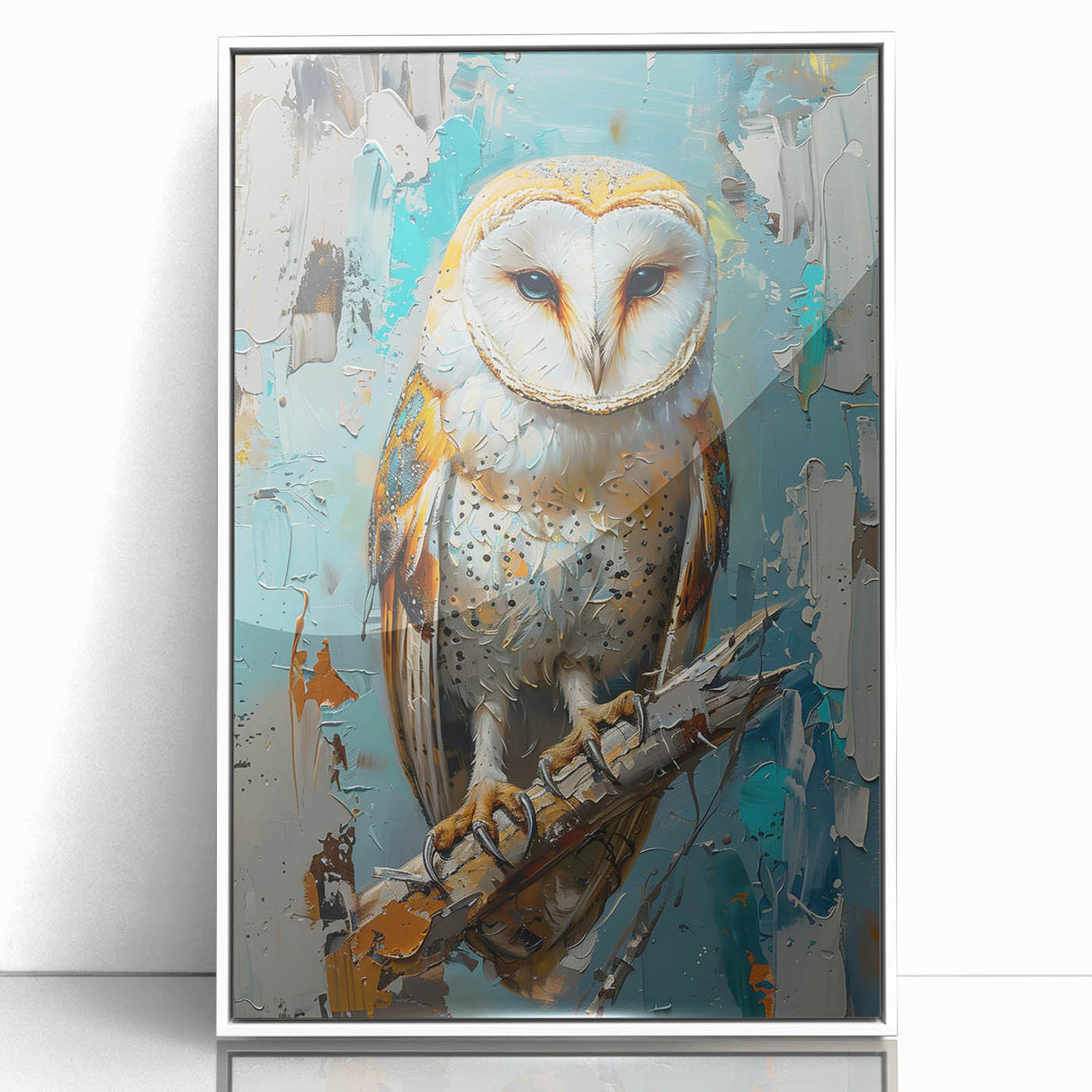 Framed acrylic wall art featuring a vibrant bird design from the "Birds of Pray" collection, showcasing colorful avian illustrations on a white background, ideal for modern decor.