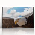 Framed wall art showcasing an intricate design of birds in flight, set in a sleek black frame, perfect for home decor or office aesthetics. The vibrant colors and detailed illustrations enhance any interior space, making it an eye-catching focal point.
