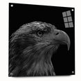 Acrylic glass wall art featuring vibrant birds in the "Birds of Pray" design, showcased from the side with visible mounting pins, perfect for modern decor.