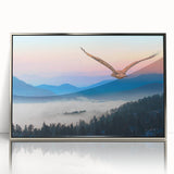 Framed wall art collection titled "Birds of Pray," showcasing elegant birds in flight with a silver acrylic frame, perfect for modern decor and nature enthusiasts.