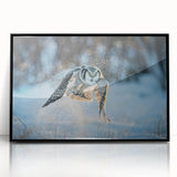 Framed wall art featuring a striking design of birds in flight, showcasing intricate details and vibrant colors against a sleek black background, perfect for home decor.