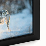 Close-up of a beautifully framed wall art piece depicting a vibrant array of birds in flight, showcasing intricate details and rich colors, perfect for home decor.