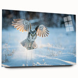Acrylic glass wall art featuring a vibrant design of birds in flight, showcasing intricate details and colors, displayed from a side view without pins. Ideal for nature lovers and modern decor enthusiasts.