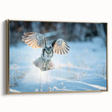 Framed canvas wall art showcasing a stunning collection of birds, featuring intricate designs in vibrant colors with a gold frame, displayed from a side view.