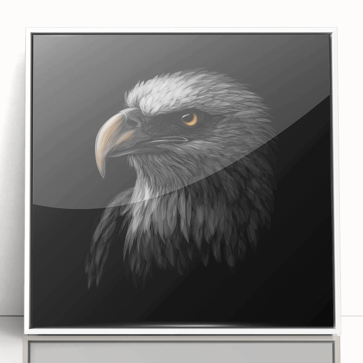 Framed wall art featuring a vibrant birds of prey design, showcasing intricate details and bold colors, ideal for enhancing modern home decor.