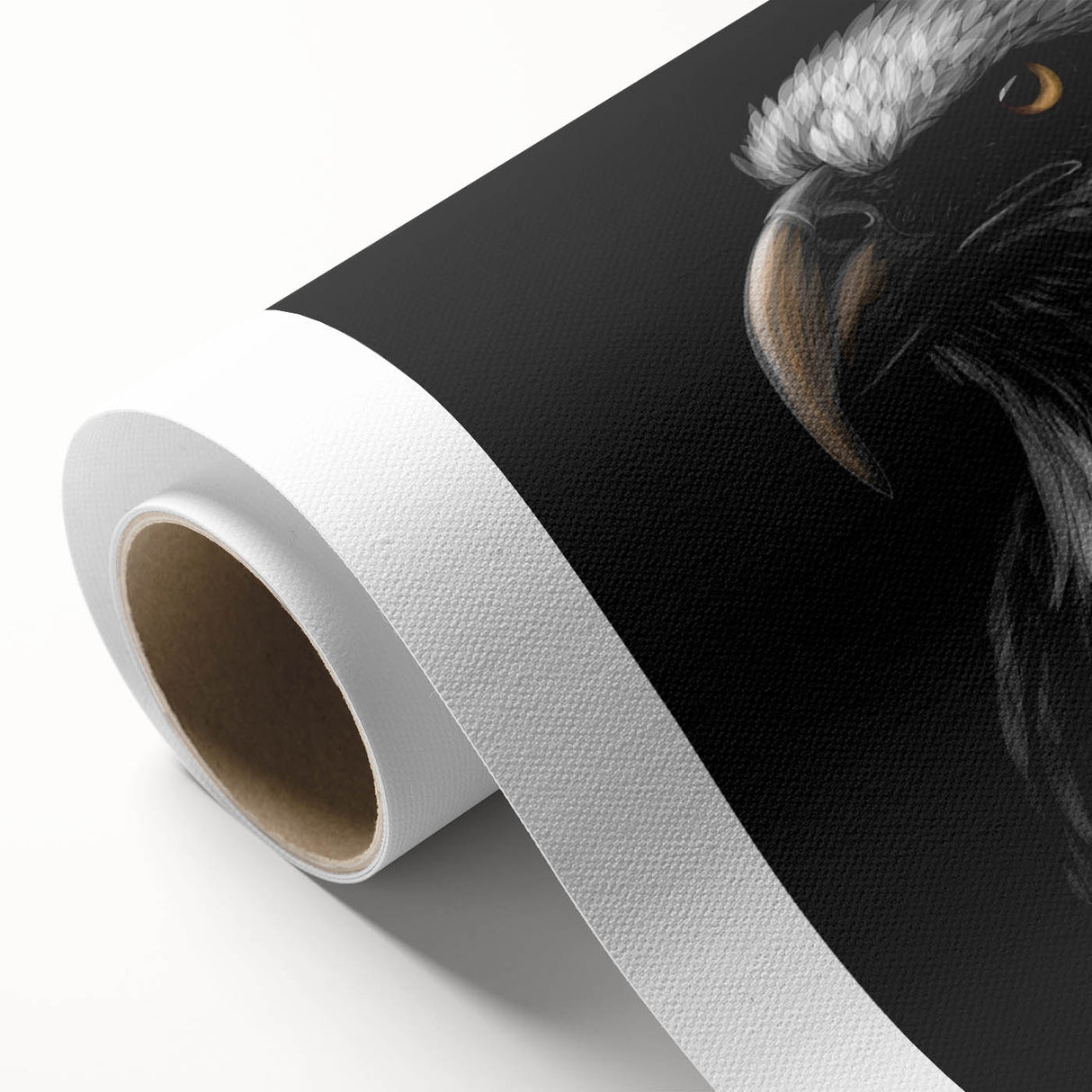 Colorful rolled canvas artwork showcasing a vibrant birds-of-prey design, intricately detailed with natural themes, perfect for home decor and art enthusiasts.