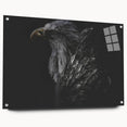 Acrylic glass wall art showcasing a vibrant "Birds of Pray" design, featuring a colorful array of birds in flight, mounted with decorative pins. Perfect for adding a modern touch to home decor.