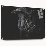 Acrylic glass wall art showcasing a vibrant "Birds of Pray" design, featuring a colorful array of birds in flight, mounted with decorative pins. Perfect for adding a modern touch to home decor.